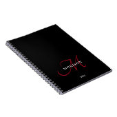 Carnet Élégant Monogramme moderne noir rouge (Côté Droit)