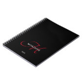 Carnet Élégant Monogramme moderne noir rouge (Côté gauche)