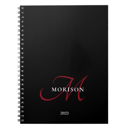 Carnet Élégant Monogramme moderne noir rouge (Devant)