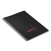 Carnet Élégant Monogramme moderne noir rouge (Côté Droit)
