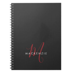 Carnet Élégant Monogramme moderne noir rouge