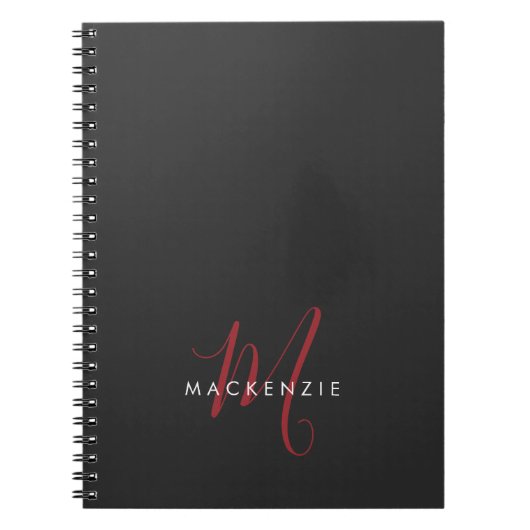Carnet Élégant Monogramme moderne noir rouge (Devant)