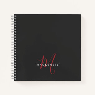 Carnet Élégant Monogramme moderne noir rouge