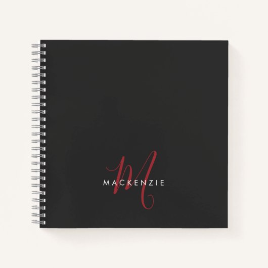 Carnet Élégant Monogramme moderne noir rouge (Devant)