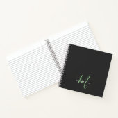 Carnet Élégant Monogramme moderne noir vert Script (Intérieur)