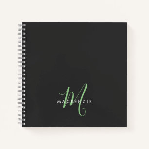 Carnet Élégant Monogramme moderne noir vert Script