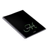 Carnet Élégant Monogramme moderne noir vert Script (Côté Droit)