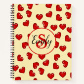 Carnet Élégant monogrammé motif coeur rouge sur jaune (Devant)