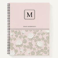 Élégant monogramme motif fleurs rose blanc taupe
