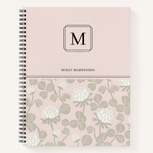 Carnet Élégant monogramme motif fleurs rose blanc taupe