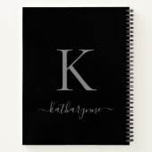 Carnet Élégant Monogramme noir et argent Nom du script (Dos)