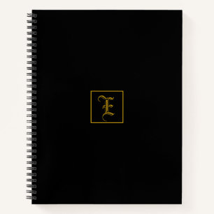 Carnet Élégant Monogramme Noir Or Personnalisé Ordinateur