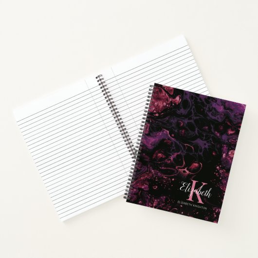 Carnet Élégant Monogramme noir violet Script (Intérieur)