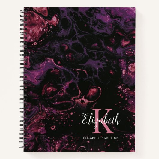 Carnet Élégant Monogramme noir violet Script (Devant)