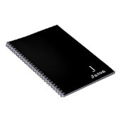 Carnet Élégant Monogramme Nom initial Noir personnalisé (Côté Droit)