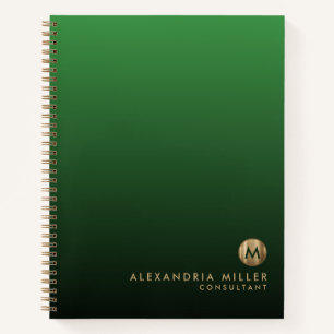 Carnet Élégant Monogramme Or Emerald Green