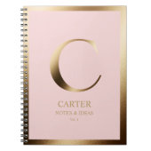 Carnet Élégant Monogramme Or encadré | Rose (Devant)