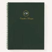 Carnet élégant monogramme or et vert forêt (Devant)