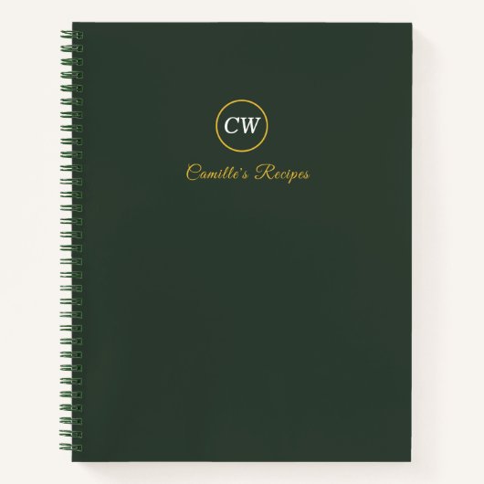 Carnet élégant monogramme or et vert forêt (Devant)
