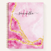 Carnet Élégant Monogramme Or Glittered Waves Glam rose (Devant)