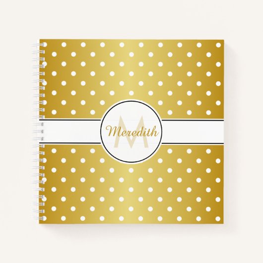 Carnet Élégant Monogramme Or Polka Motif (Devant)