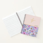 Carnet Élégant Monogramme Or Script Rose Blue Flowers (Intérieur)