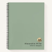 Carnet Élégant Monogramme Or Vert Sage (Devant)