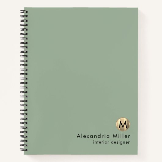 Carnet Élégant Monogramme Or Vert Sage (Devant)