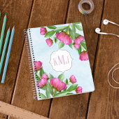 Carnet Élégant Monogramme Pink Botanical Peonies Élégant