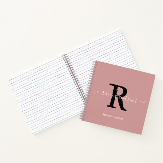 Carnet Élégant Monogramme rose Dusty Nom du script Initia (Intérieur)