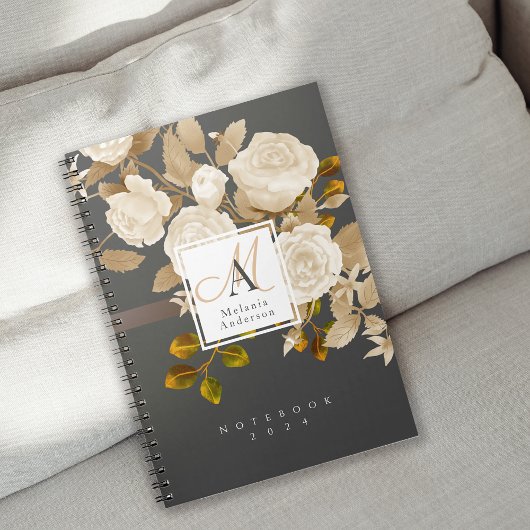 Carnet Élégant Monogramme Rose Gold Grey