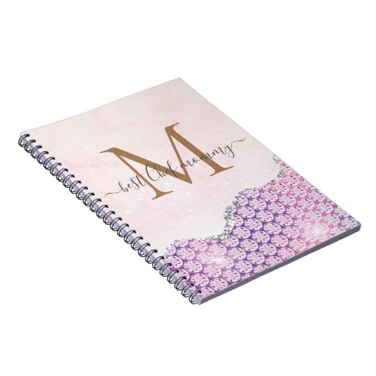 Carnet Élégant Monogramme Rose Parties scintillant rose p (Côté Droit)