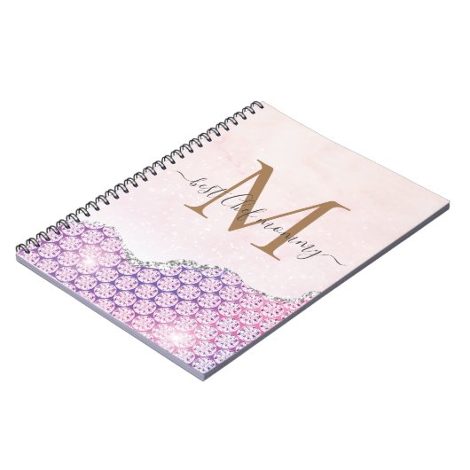 Carnet Élégant Monogramme Rose Parties scintillant rose p (Côté gauche)