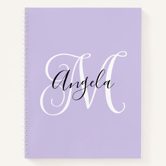Carnet Élégant monogramme script lavande pâle (Devant)