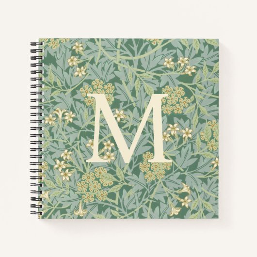 Carnet Élégant Monogramme Vert Jasmin Floral (Devant)