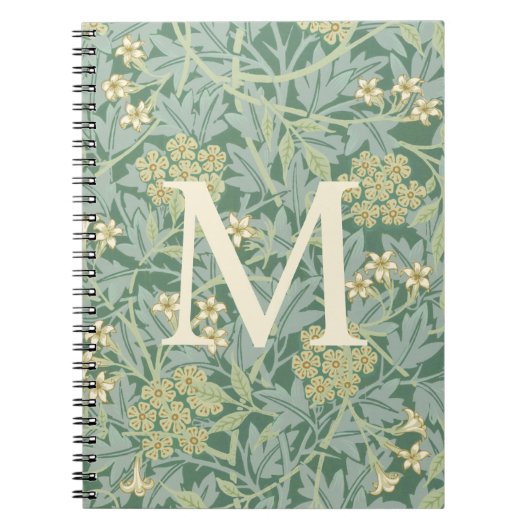 Carnet Élégant Monogramme Vert Jasmin Floral (Devant)