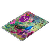 Carnet Élégant Monogramme Vintage Bleu Vert Paon (Côté gauche)