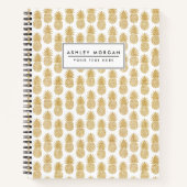 Carnet Élégant Motif d'ananas Tropical Blanc Or (Devant)