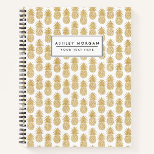 Carnet Élégant Motif d'ananas Tropical Blanc Or