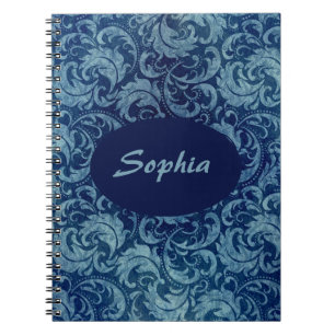 Carnet Elégant motif de Damas Vintage bleu