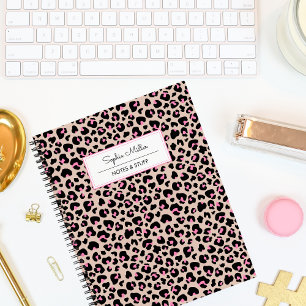 Carnet Élégant motif de peau de léopard rose noir Monogra