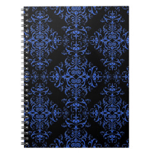 Carnet Élégant motif de style damassé floral bleu et noir