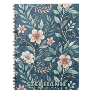 Carnet Élégant motif floral avec fleurs rose et crème