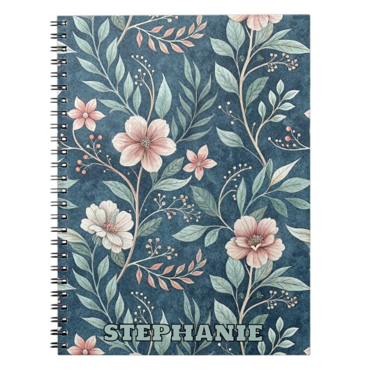 Carnet Élégant motif floral avec fleurs rose et crème (Devant)