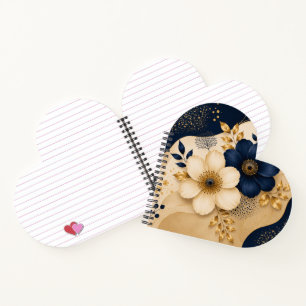 Carnet Élégant motif floral botanique bleu marine et or
