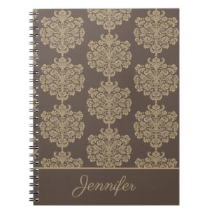 Carnet Elégant motif floral chic or damassé