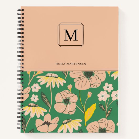 Carnet Élégant Motif Floral Monogramme Nom personnalisé (Devant)