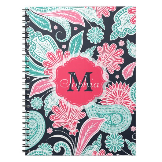 Carnet Elégant motif floral paisley tendance (Devant)