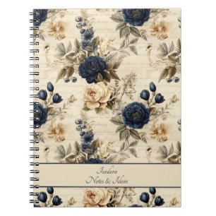 Carnet Elégant motif floral Rose crème bleue