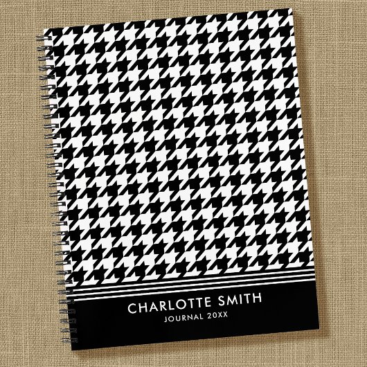 Carnet Elégant Motif Houndstooth noir blanc spiral
